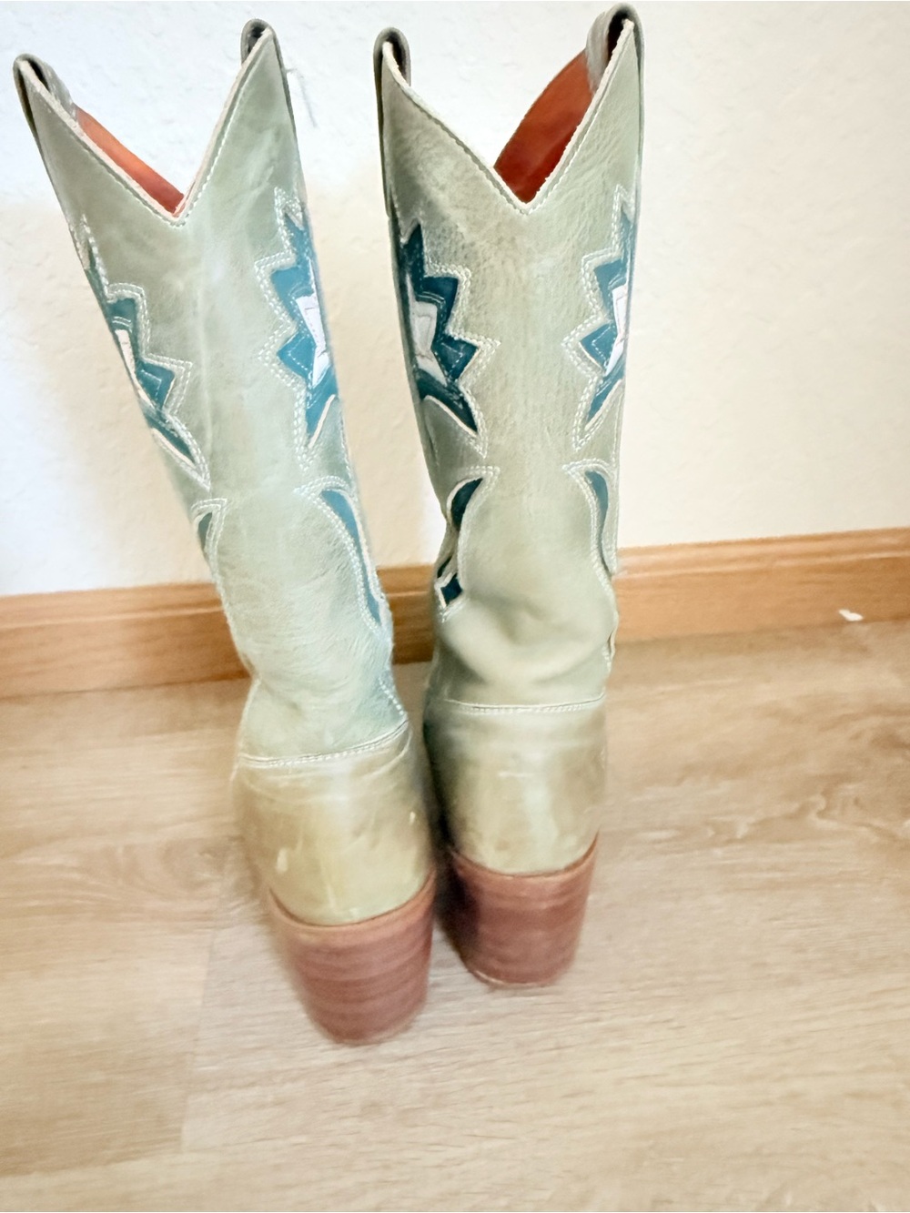 FRYE Vintage Sabrina Campus Green Floral Inlay Western Boots Size 7 - Picture 9 of 11